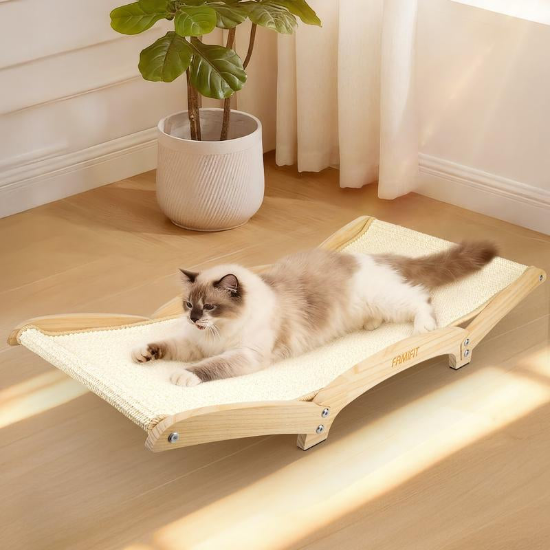 Famifit 2-in-1 Jumbo Cat Scratcher Bed - Eco-Safe Sisal Pad with Natural Wood Base for Indoor Cats