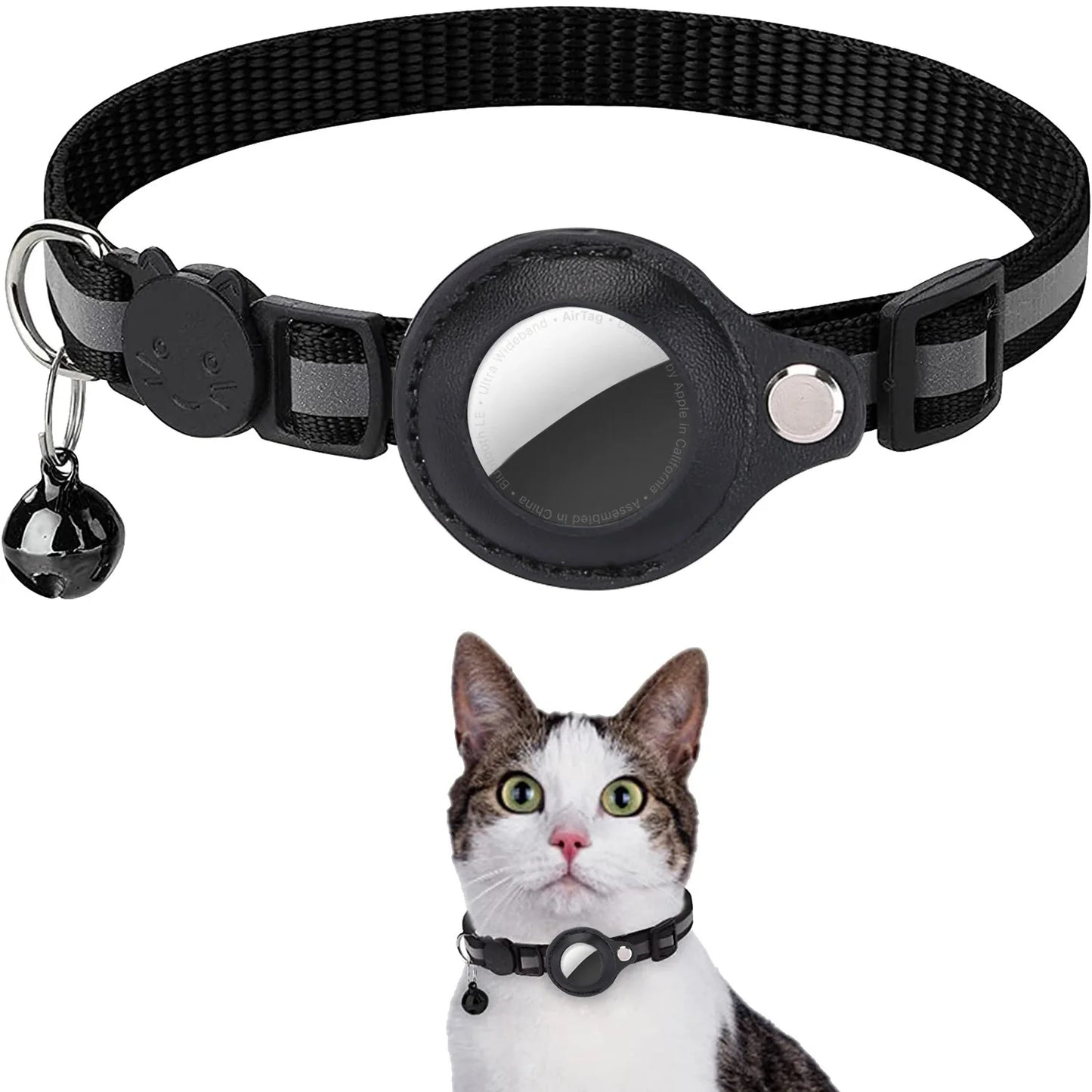 Keep Your Cat Safe and Stylish with Our Adjustable Breakaway Airtag Holder Collar Featuring Reflective Strips and Waterproof Design