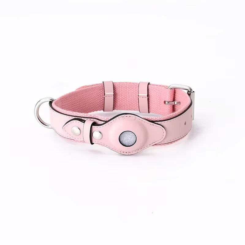 Luxury Leather Dog Collar with Adjustable Fit and Airtag Holder - Perfect for Tracking Your Pet