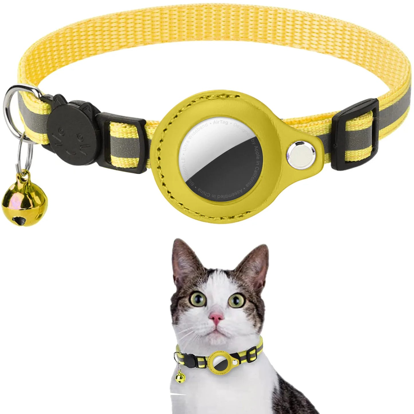 Keep Your Cat Safe and Stylish with Our Adjustable Breakaway Airtag Holder Collar Featuring Reflective Strips and Waterproof Design
