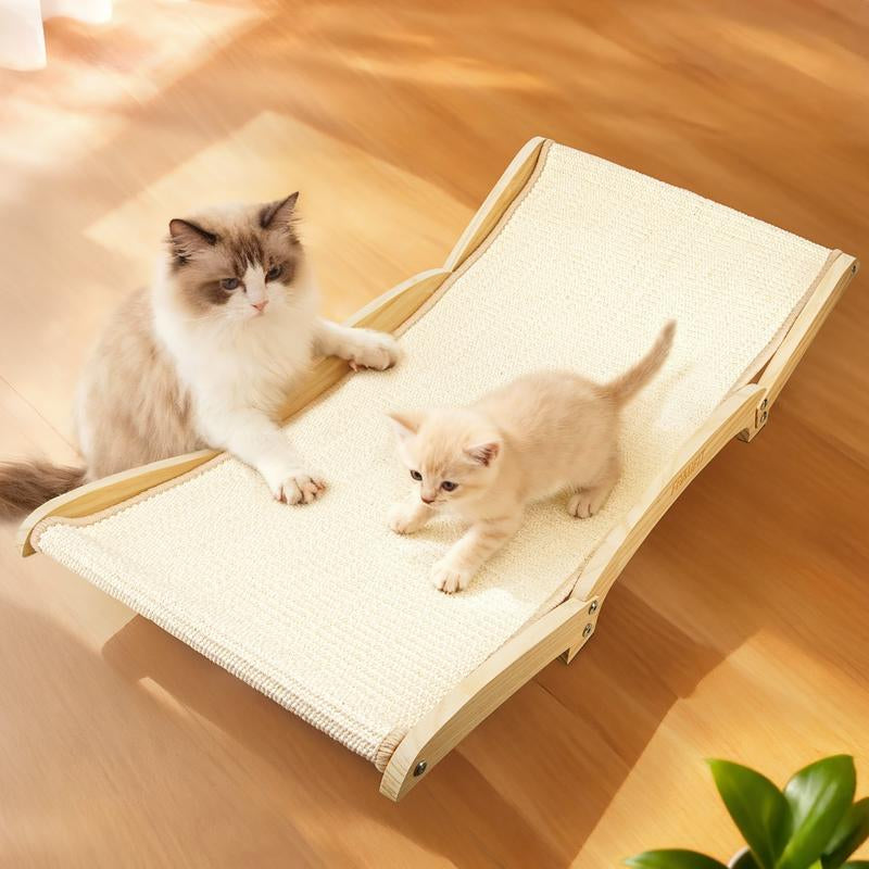 Famifit 2-in-1 Jumbo Cat Scratcher Bed - Eco-Safe Sisal Pad with Natural Wood Base for Indoor Cats
