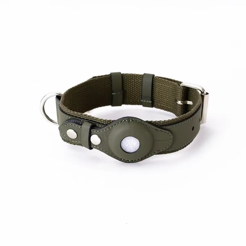 Luxury Leather Dog Collar with Adjustable Fit and Airtag Holder - Perfect for Tracking Your Pet