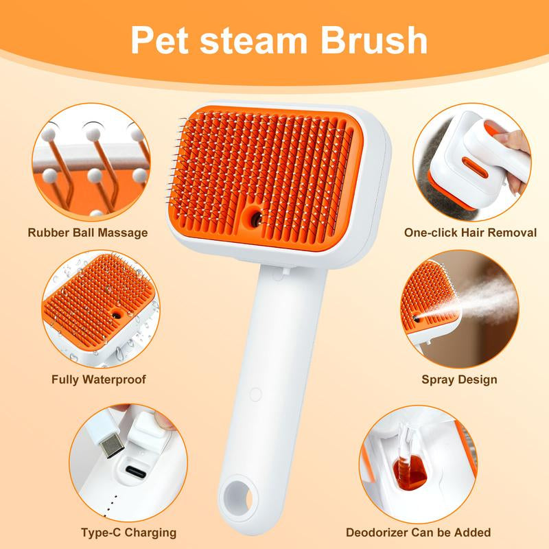 Revolutionary Pet Steam Brush: Self-Cleaning Grooming Tool with Anti-Flying Fur Technology for Stress-Free Deep Cleaning of Cats & Dogs - Type-C Rechargeable & Waterproof