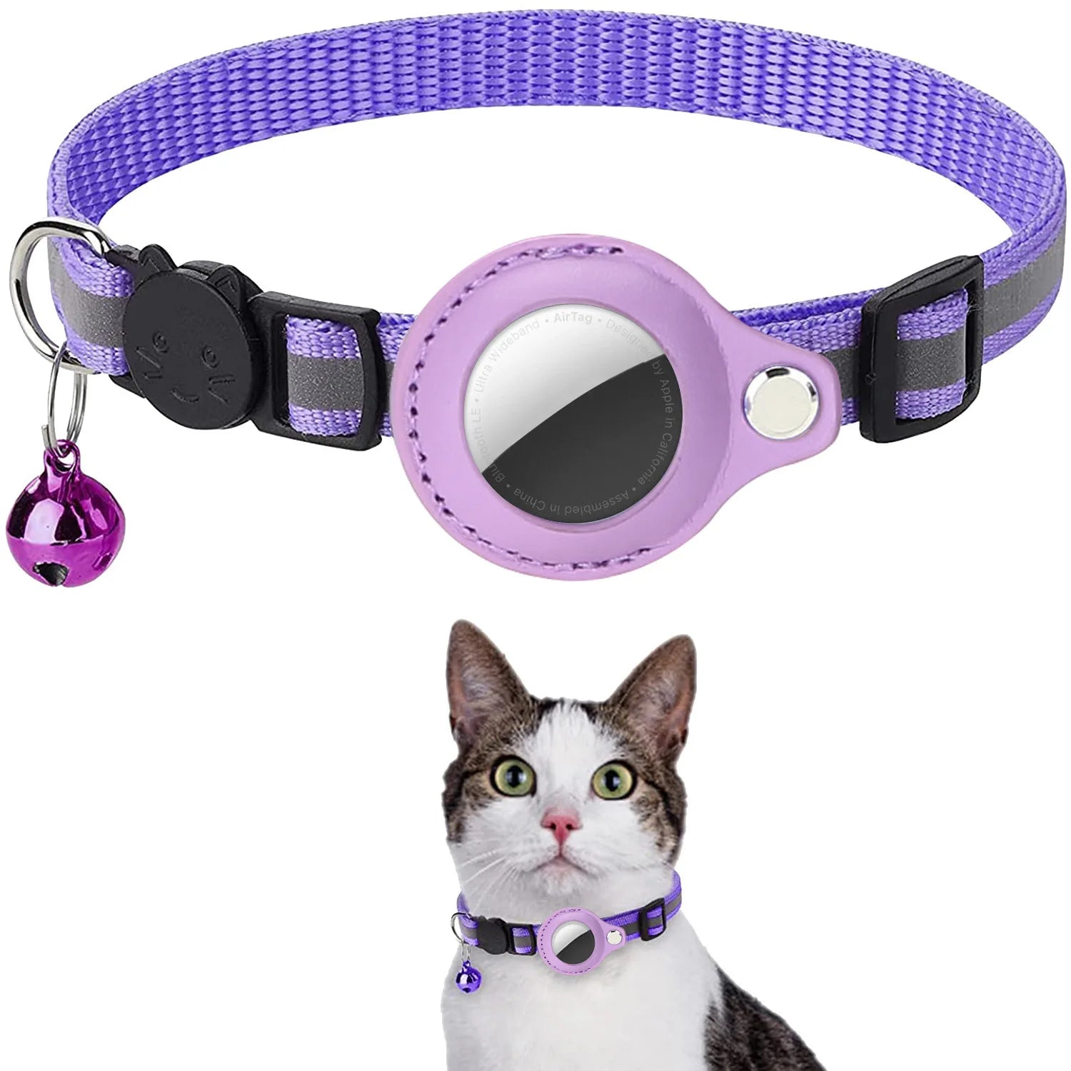Keep Your Cat Safe and Stylish with Our Adjustable Breakaway Airtag Holder Collar Featuring Reflective Strips and Waterproof Design