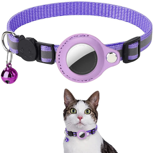 Keep Your Cat Safe and Stylish with Our Adjustable Breakaway Airtag Holder Collar Featuring Reflective Strips and Waterproof Design