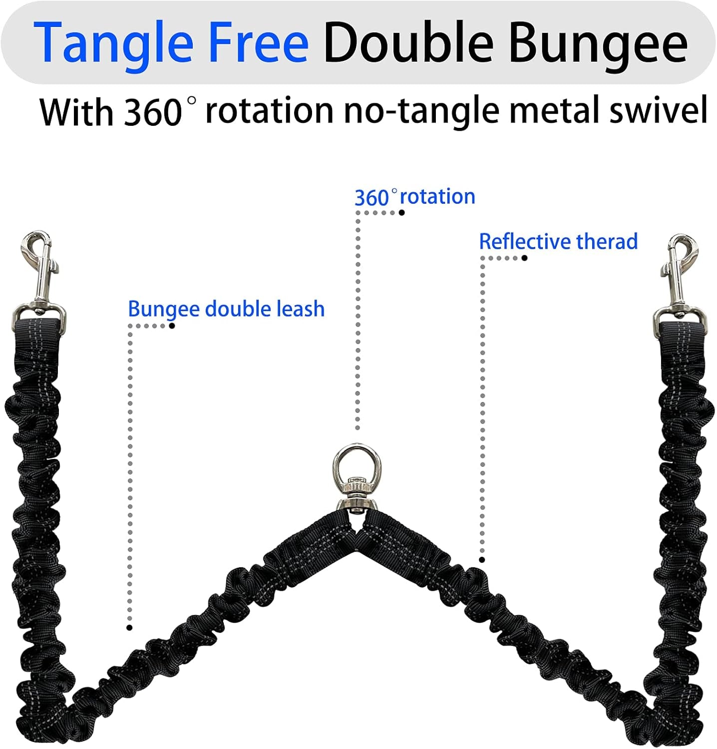Revolutionary Dual Dog Leash: Tangle-Free, 360° Swivel Design for Medium to Large Dogs - Black and Red Bungee Leash with Padded Handles and Seat Belt Functionality