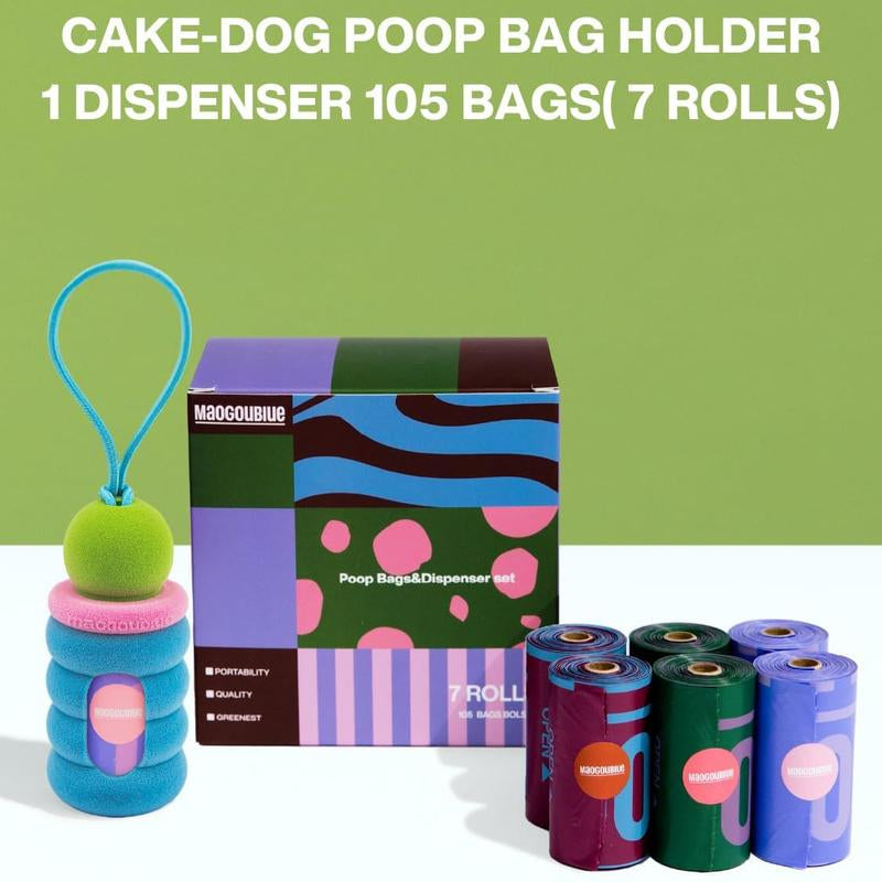 Fun & Functional MAOGOUBLUE Dog Poop Bag Dispenser with 105 Leak-Proof Bags - Stylish Cake Design with Easy Carry Hook