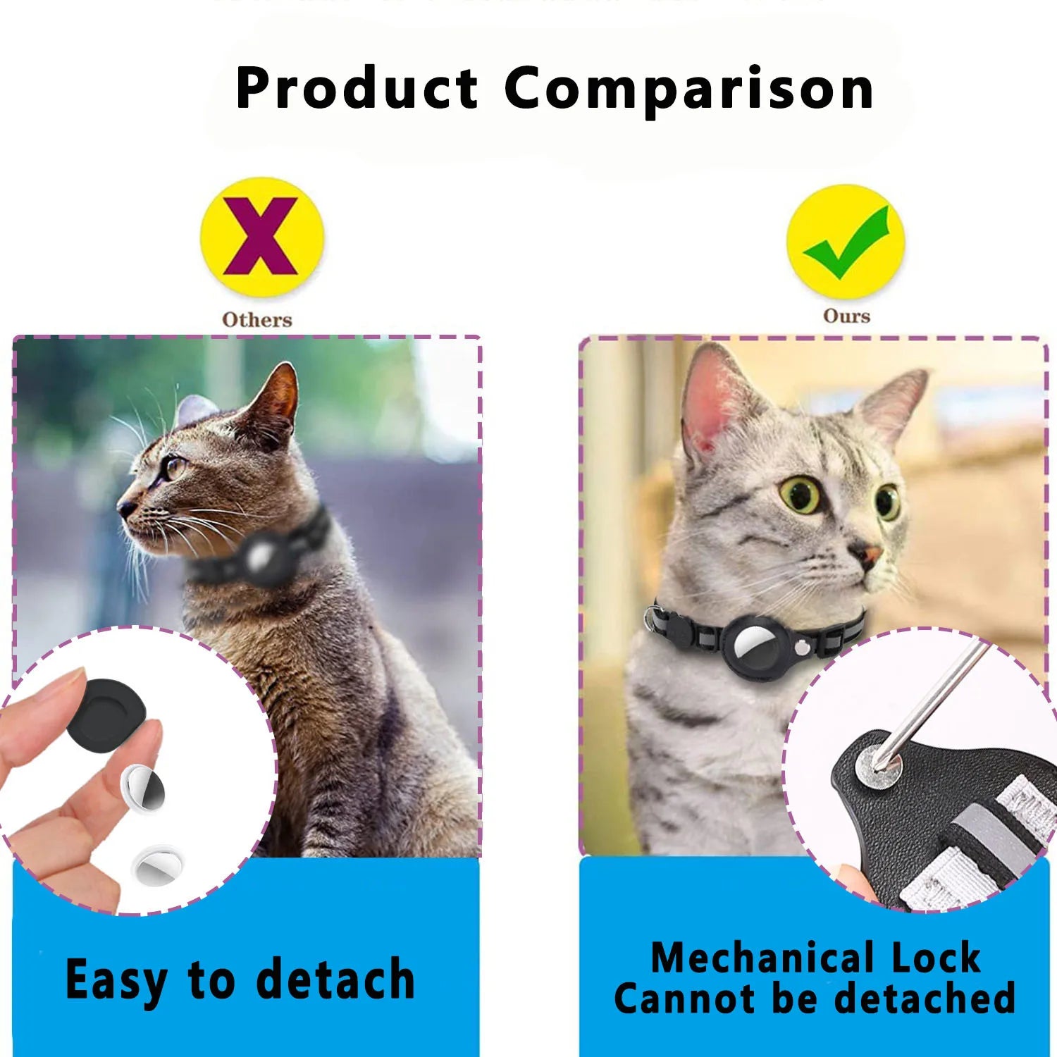 Keep Your Cat Safe and Stylish with Our Adjustable Breakaway Airtag Holder Collar Featuring Reflective Strips and Waterproof Design