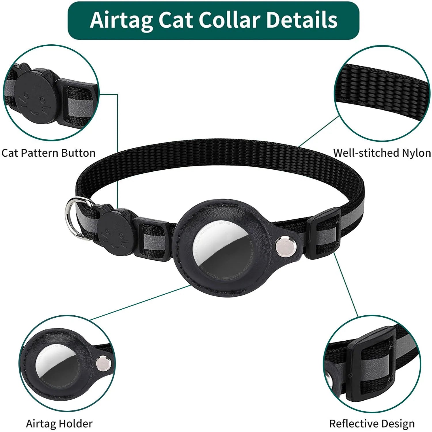 Keep Your Cat Safe and Stylish with Our Adjustable Breakaway Airtag Holder Collar Featuring Reflective Strips and Waterproof Design