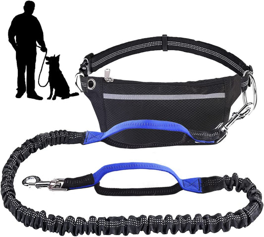 Ultimate Hands-Free Dog Leash with Zipper Pouch and Dual Padded Handles for Comfortable Walking and Jogging - Perfect for Medium to Large Dogs (Blue)