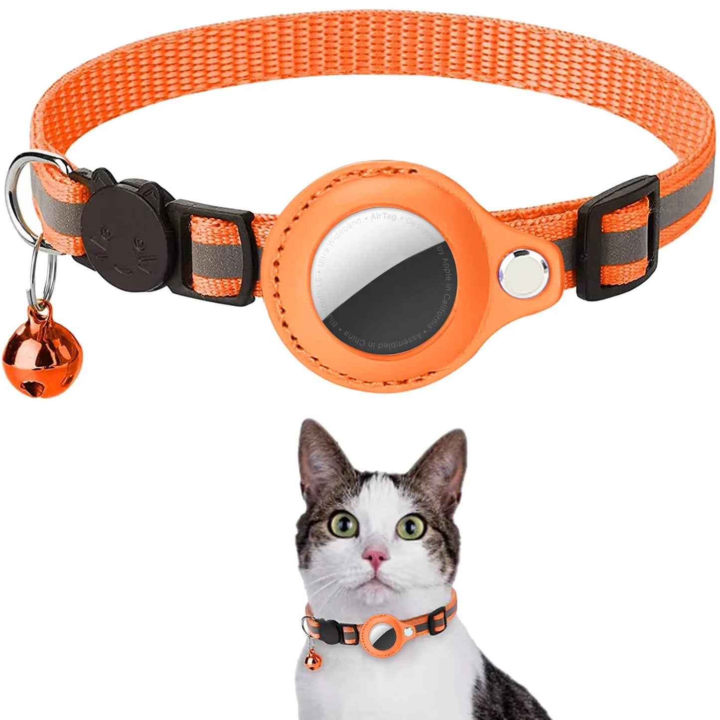 Keep Your Cat Safe and Stylish with Our Adjustable Breakaway Airtag Holder Collar Featuring Reflective Strips and Waterproof Design