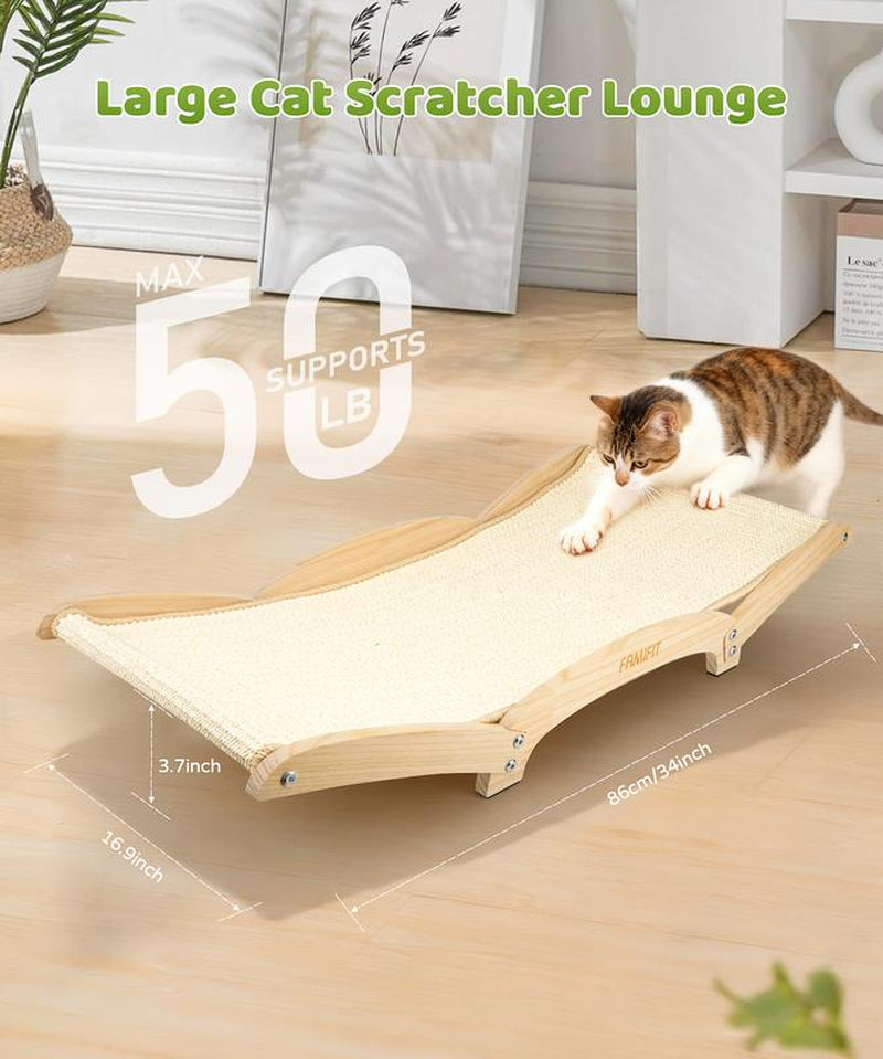 Famifit 2-in-1 Jumbo Cat Scratcher Bed - Eco-Safe Sisal Pad with Natural Wood Base for Indoor Cats