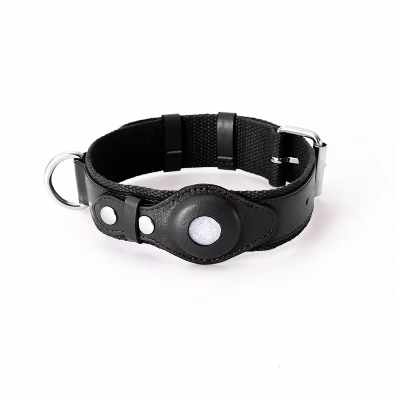 Luxury Leather Dog Collar with Adjustable Fit and Airtag Holder - Perfect for Tracking Your Pet