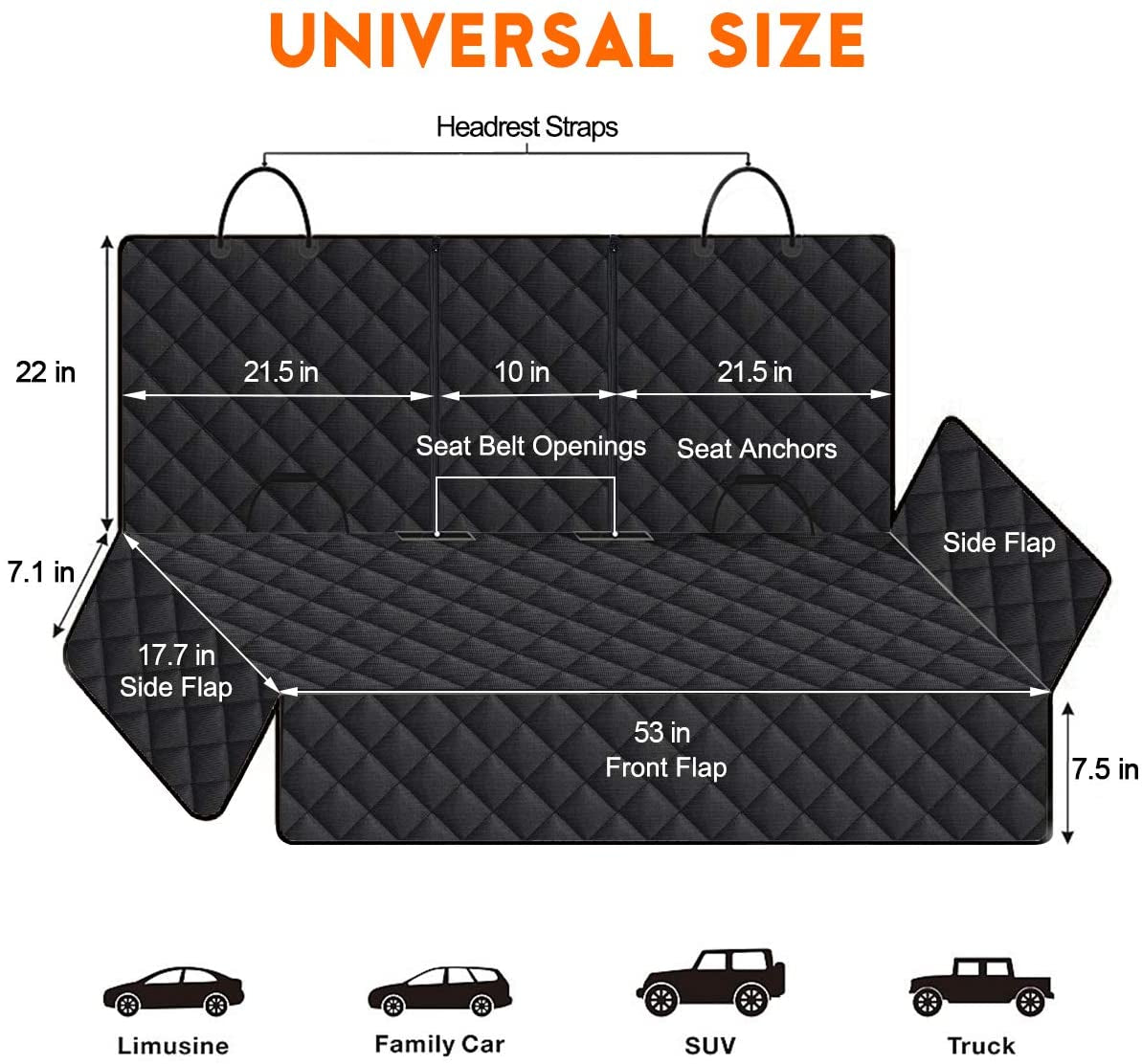 Ultimate Waterproof Dog Car Seat Cover - Non-Slip Back Seat Protector for Dogs & Kids - Universal Fit for Cars, Trucks, SUVs - Black