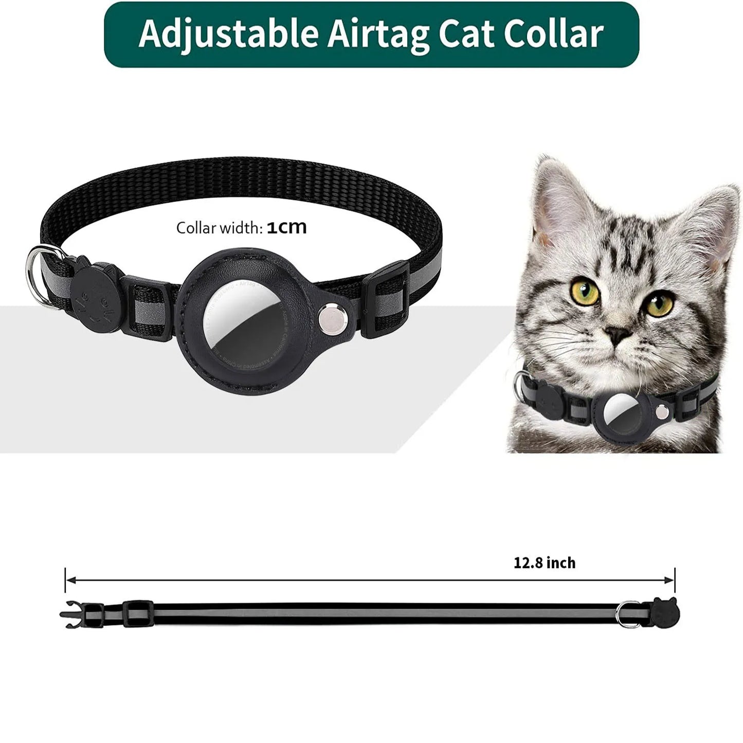 Keep Your Cat Safe and Stylish with Our Adjustable Breakaway Airtag Holder Collar Featuring Reflective Strips and Waterproof Design