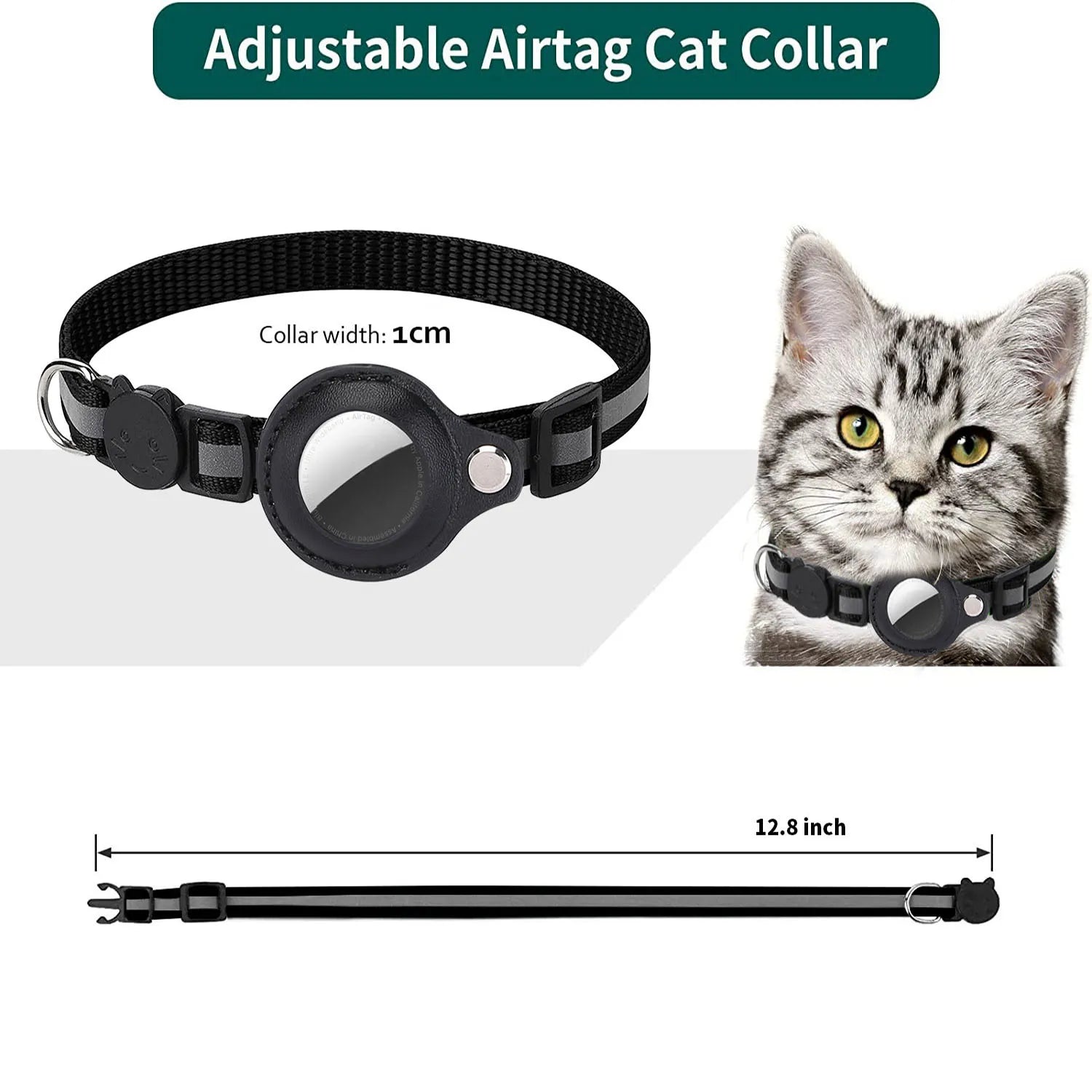 Keep Your Cat Safe and Stylish with Our Adjustable Breakaway Airtag Holder Collar Featuring Reflective Strips and Waterproof Design