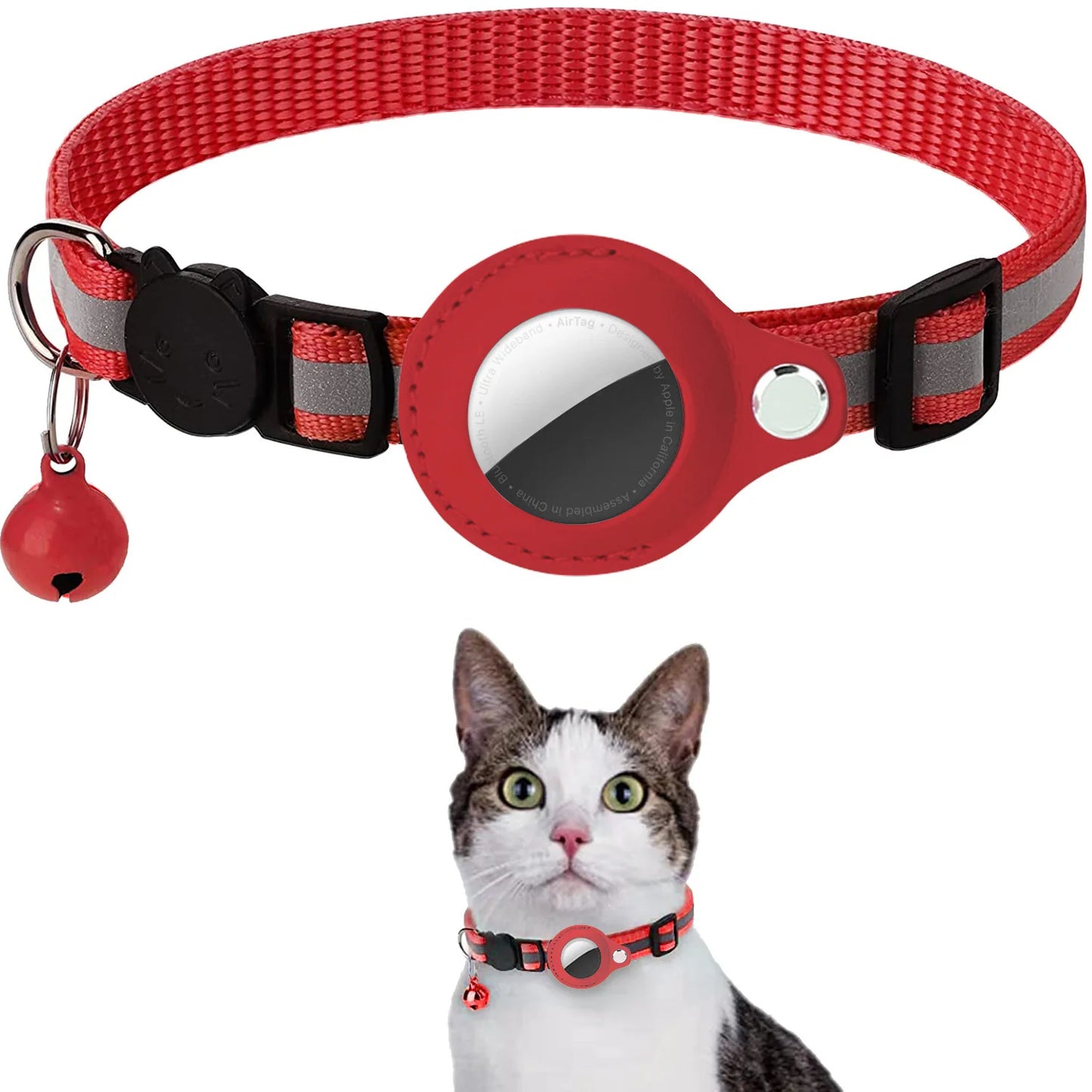 Keep Your Cat Safe and Stylish with Our Adjustable Breakaway Airtag Holder Collar Featuring Reflective Strips and Waterproof Design