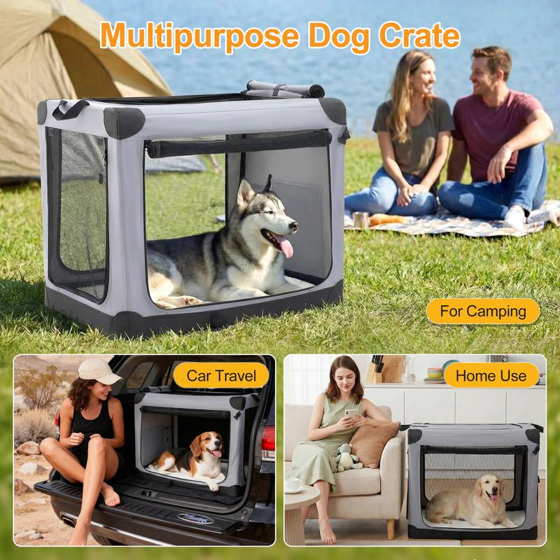 Ultimate Soft-Sided Dog Crate - Portable Travel Solution with 4-Side Ventilation for Medium Breeds