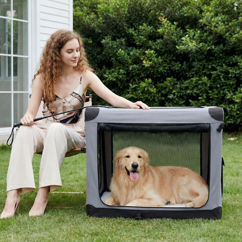 Ultimate Soft-Sided Dog Crate - Portable Travel Solution with 4-Side Ventilation for Medium Breeds