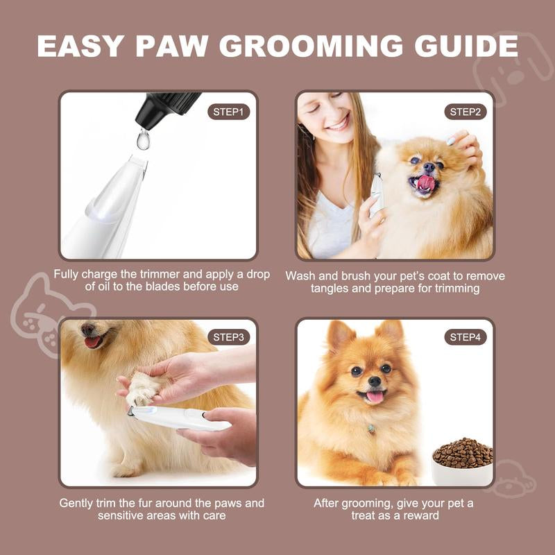 Ultimate Professional Pet Grooming Trimmer with LED Light - Low Noise, USB Rechargeable for Safe and Easy Trimming on Paws, Ears, Face & More!