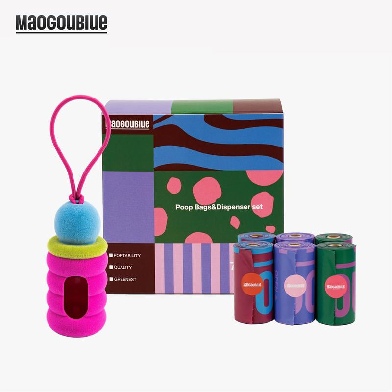 Fun & Functional MAOGOUBLUE Dog Poop Bag Dispenser with 105 Leak-Proof Bags - Stylish Cake Design with Easy Carry Hook