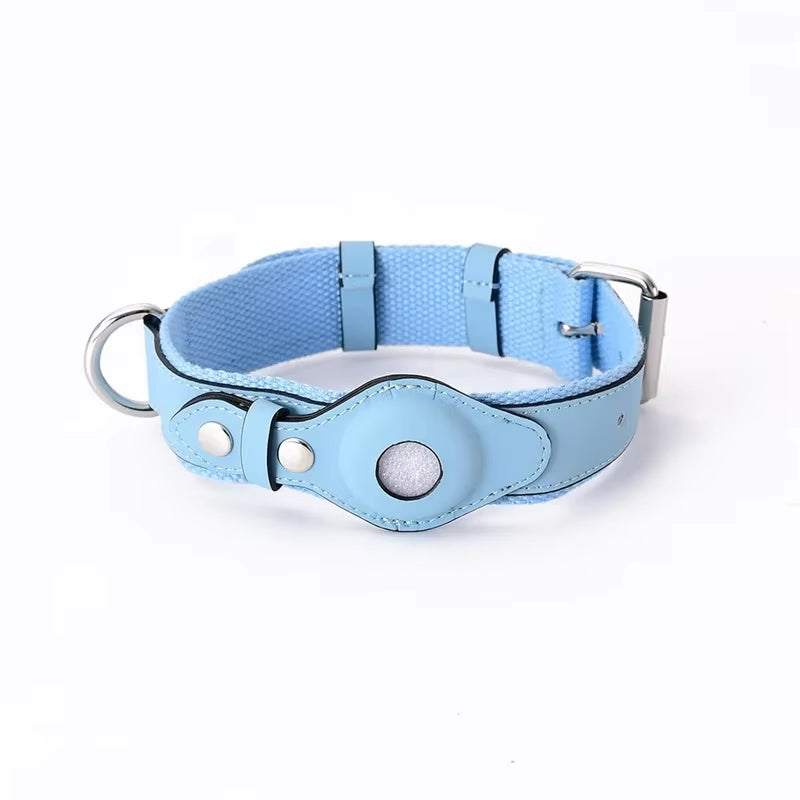 Luxury Leather Dog Collar with Adjustable Fit and Airtag Holder - Perfect for Tracking Your Pet