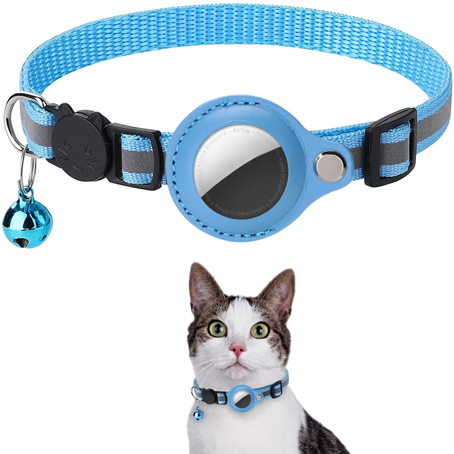 Keep Your Cat Safe and Stylish with Our Adjustable Breakaway Airtag Holder Collar Featuring Reflective Strips and Waterproof Design