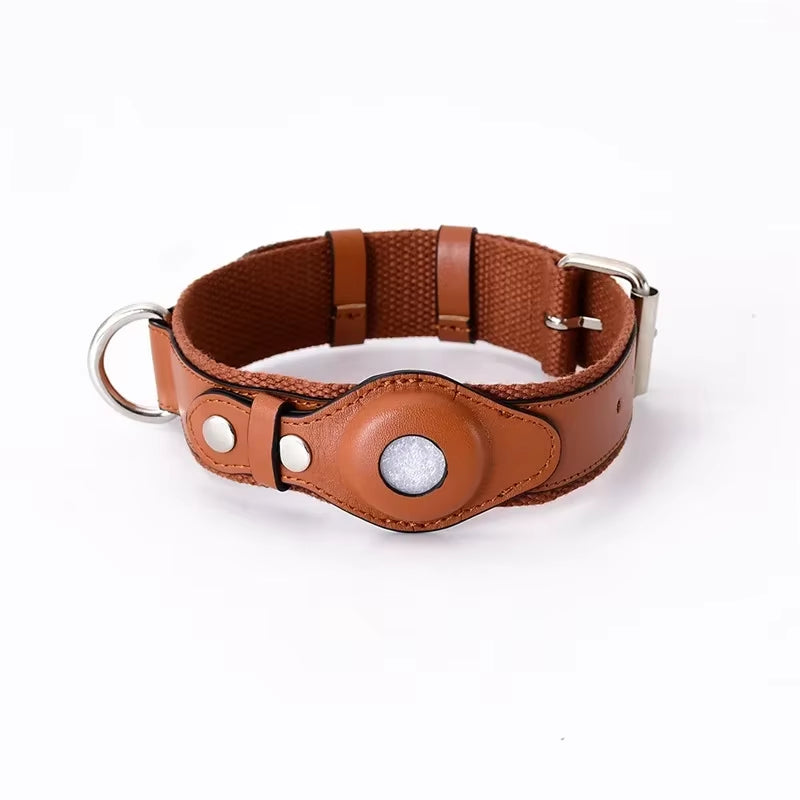 Luxury Leather Dog Collar with Adjustable Fit and Airtag Holder - Perfect for Tracking Your Pet