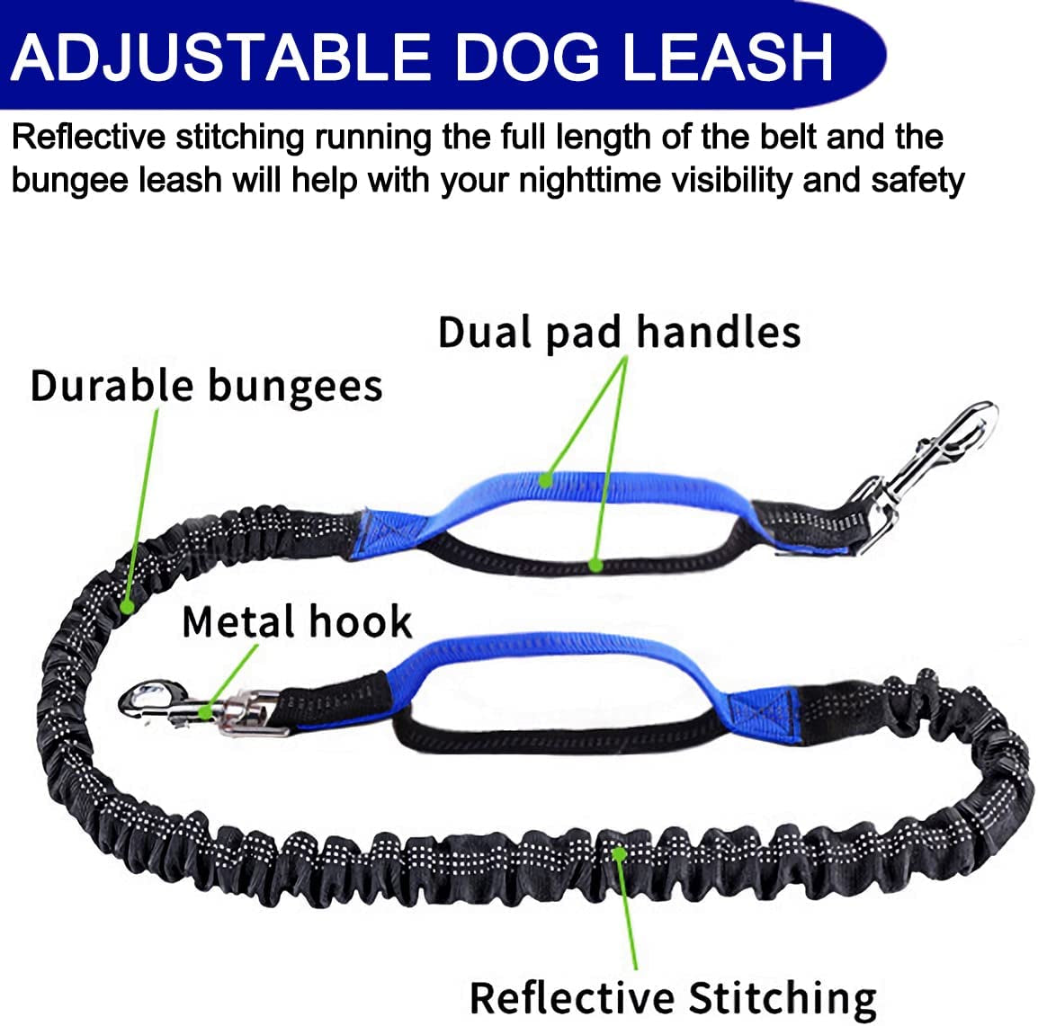 Ultimate Hands-Free Dog Leash with Zipper Pouch and Dual Padded Handles for Comfortable Walking and Jogging - Perfect for Medium to Large Dogs (Blue)
