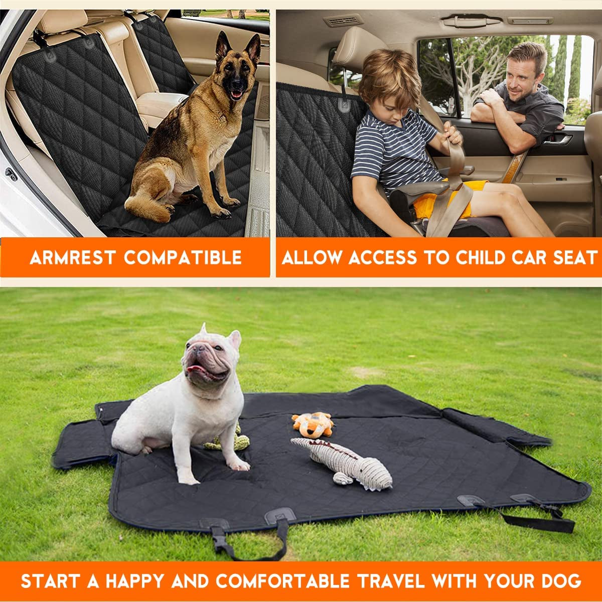 Ultimate Waterproof Dog Car Seat Cover - Non-Slip Back Seat Protector for Dogs & Kids - Universal Fit for Cars, Trucks, SUVs - Black