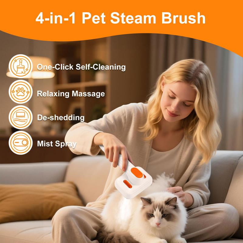Revolutionary Pet Steam Brush: Self-Cleaning Grooming Tool with Anti-Flying Fur Technology for Stress-Free Deep Cleaning of Cats & Dogs - Type-C Rechargeable & Waterproof