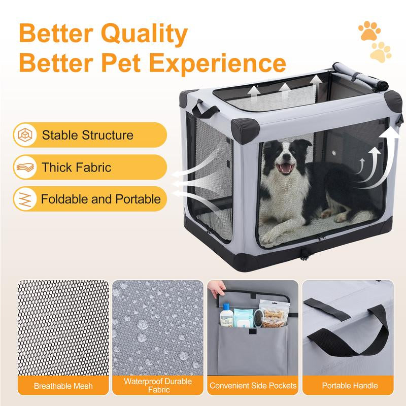 Ultimate Soft-Sided Dog Crate - Portable Travel Solution with 4-Side Ventilation for Medium Breeds