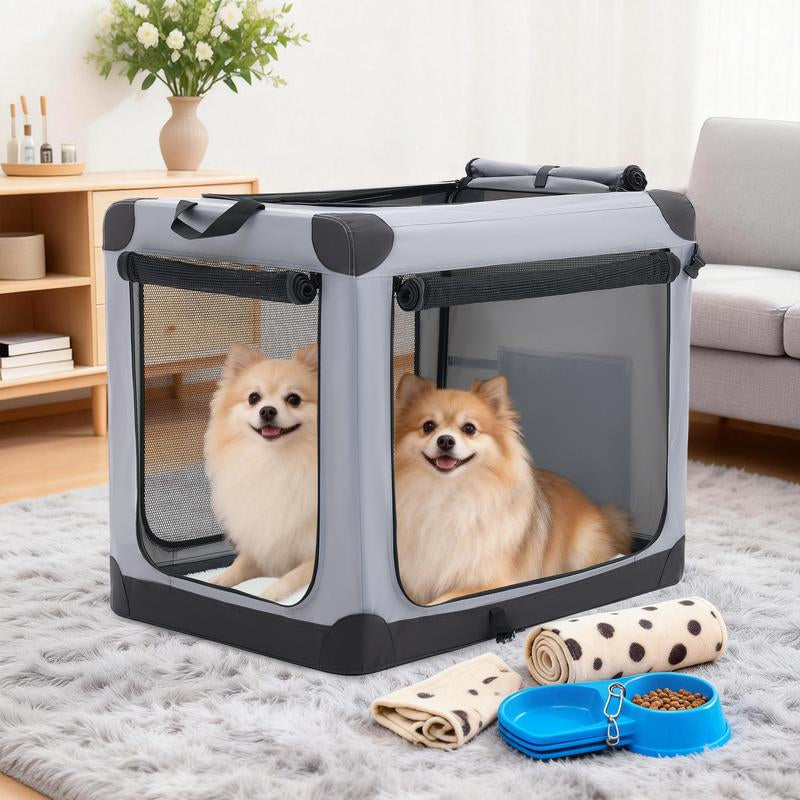 Ultimate Soft-Sided Dog Crate - Portable Travel Solution with 4-Side Ventilation for Medium Breeds