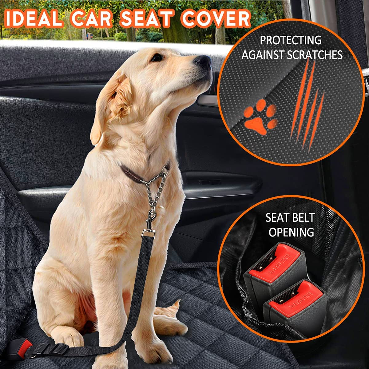 Ultimate Waterproof Dog Car Seat Cover - Non-Slip Back Seat Protector for Dogs & Kids - Universal Fit for Cars, Trucks, SUVs - Black