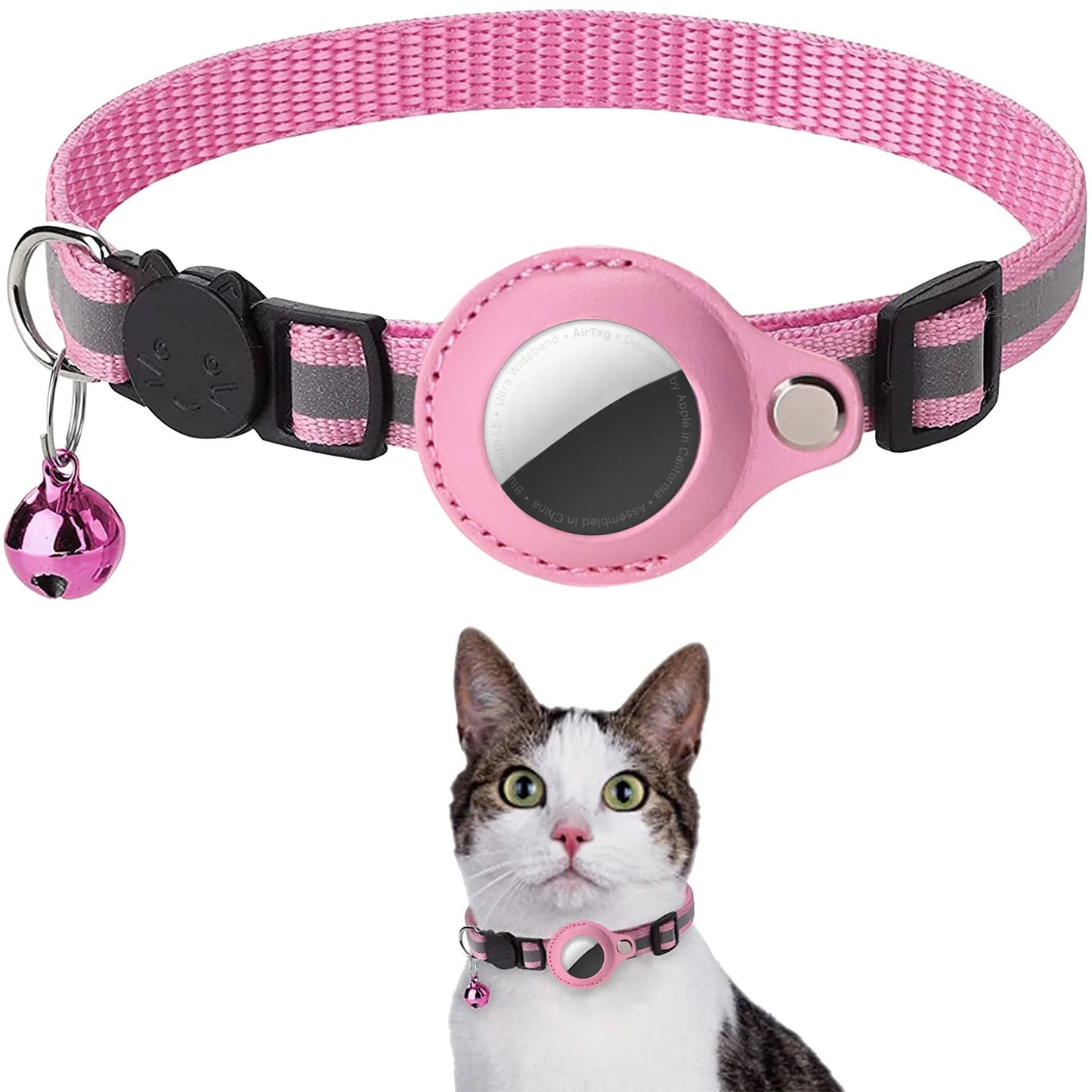 Keep Your Cat Safe and Stylish with Our Adjustable Breakaway Airtag Holder Collar Featuring Reflective Strips and Waterproof Design