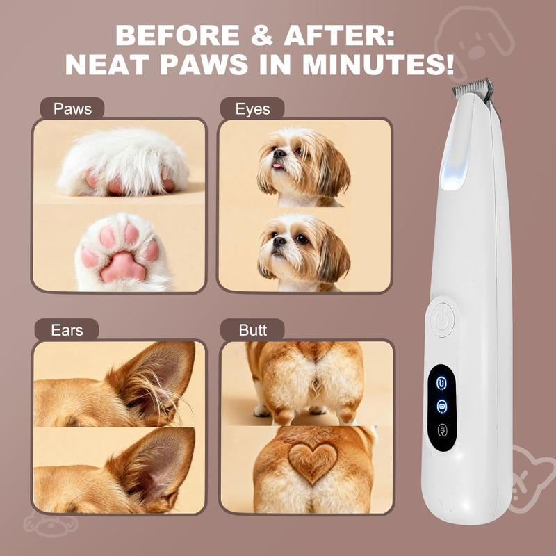 Ultimate Professional Pet Grooming Trimmer with LED Light - Low Noise, USB Rechargeable for Safe and Easy Trimming on Paws, Ears, Face & More!