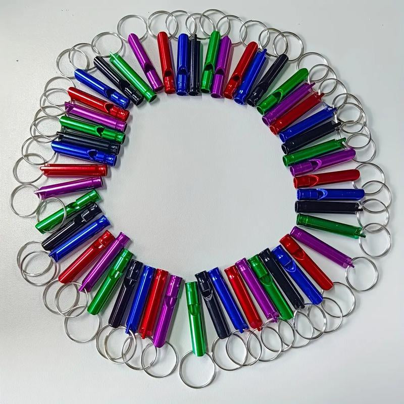 100 Pack Loud Safety Whistles with Keychains - Heavy-Duty Aluminum Alloy, Multi-Color (Red, Green, Blue, Black, White, Purple, Orange, Yellow, Pink, Brown, Gray, Navy, Maroon) - Long-Lasting Outdoor Survival, Camping, Hiking, Sports, Dog Training, Emergen