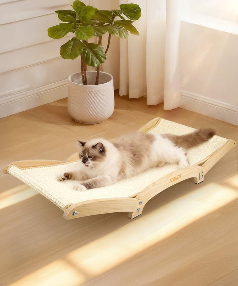 Famifit 2-in-1 Jumbo Cat Scratcher Bed - Eco-Safe Sisal Pad with Natural Wood Base for Indoor Cats