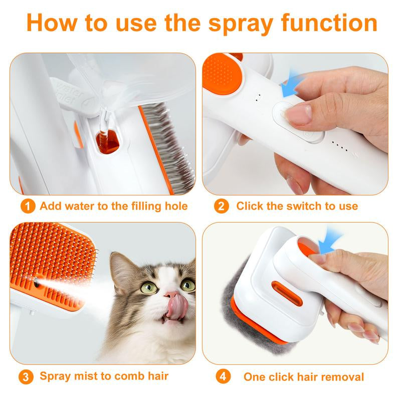 Revolutionary Pet Steam Brush: Self-Cleaning Grooming Tool with Anti-Flying Fur Technology for Stress-Free Deep Cleaning of Cats & Dogs - Type-C Rechargeable & Waterproof