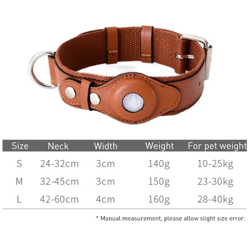 Luxury Leather Dog Collar with Adjustable Fit and Airtag Holder - Perfect for Tracking Your Pet