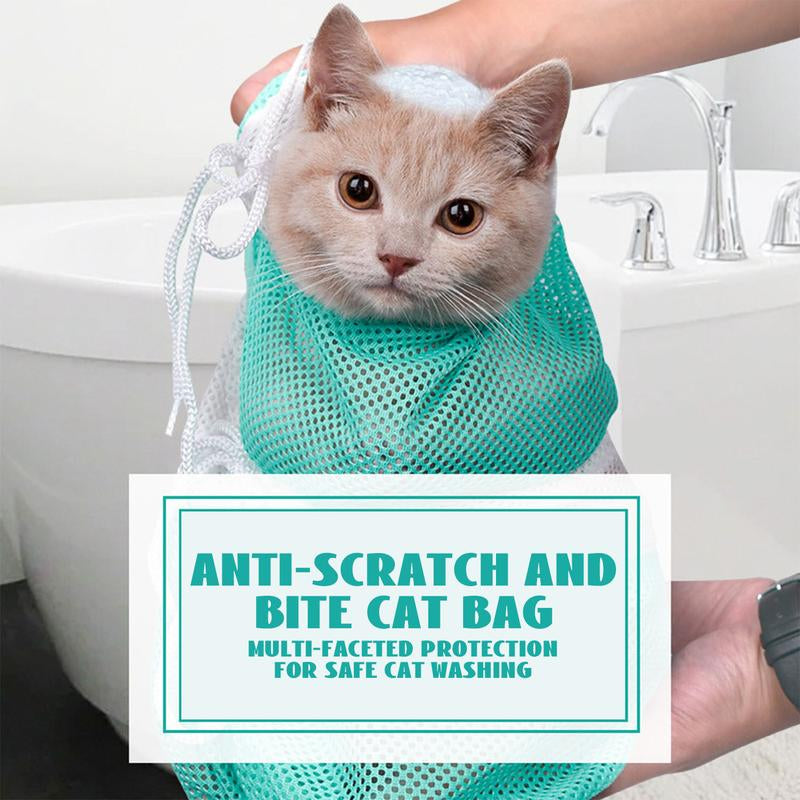 Adjustable Cat Bathing Bag - Anti-Bite & Anti-Scratch Grooming Mesh for Cats and Small Dogs (Up to 15.5 lbs) - Green