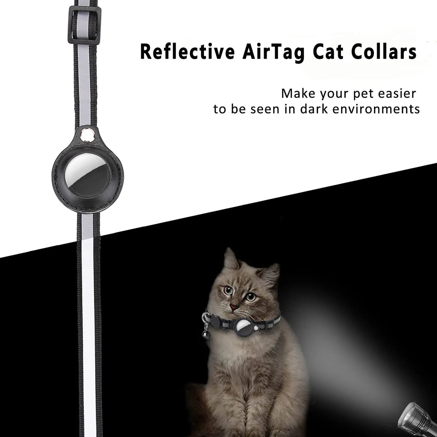 Keep Your Cat Safe and Stylish with Our Adjustable Breakaway Airtag Holder Collar Featuring Reflective Strips and Waterproof Design