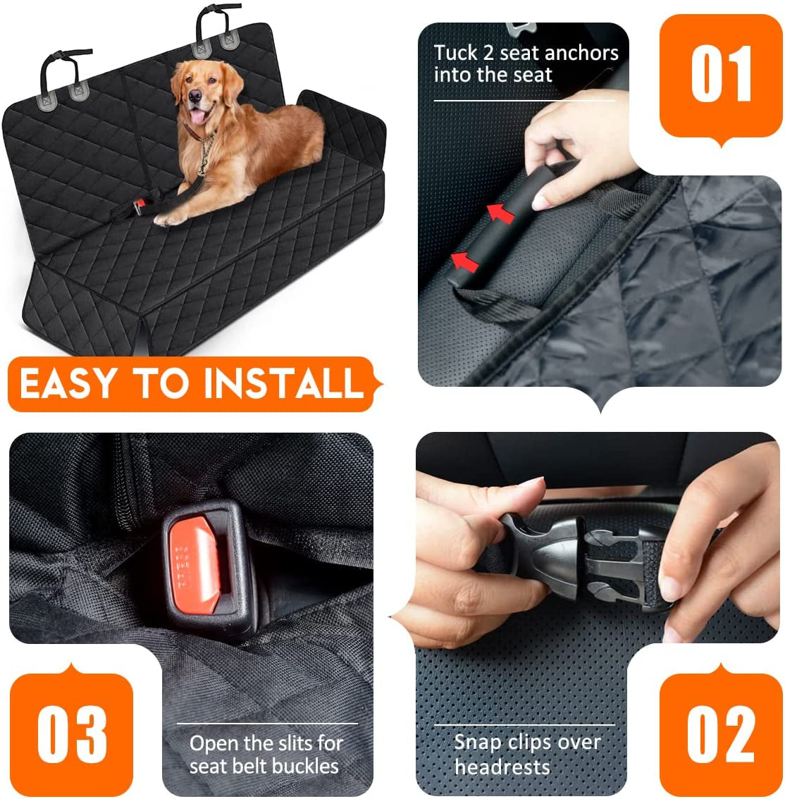 Ultimate Waterproof Dog Car Seat Cover - Non-Slip Back Seat Protector for Dogs & Kids - Universal Fit for Cars, Trucks, SUVs - Black