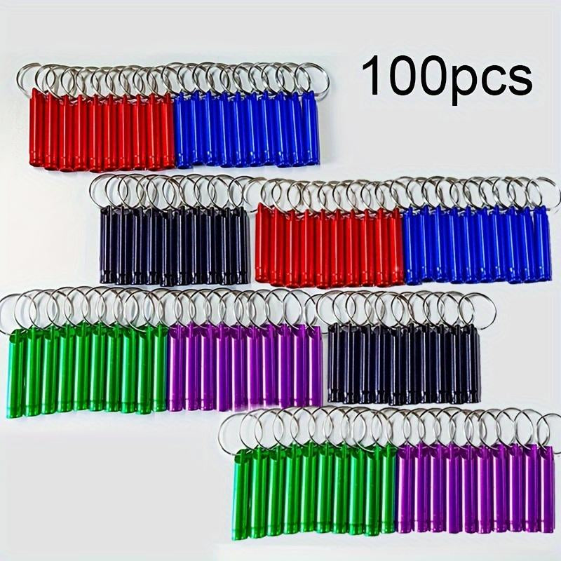 100 Pack Loud Safety Whistles with Keychains - Heavy-Duty Aluminum Alloy, Multi-Color (Red, Green, Blue, Black, White, Purple, Orange, Yellow, Pink, Brown, Gray, Navy, Maroon) - Long-Lasting Outdoor Survival, Camping, Hiking, Sports, Dog Training, Emergen