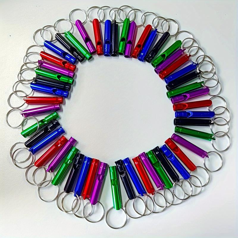 100 Pack Loud Safety Whistles with Keychains - Heavy-Duty Aluminum Alloy, Multi-Color (Red, Green, Blue, Black, White, Purple, Orange, Yellow, Pink, Brown, Gray, Navy, Maroon) - Long-Lasting Outdoor Survival, Camping, Hiking, Sports, Dog Training, Emergen