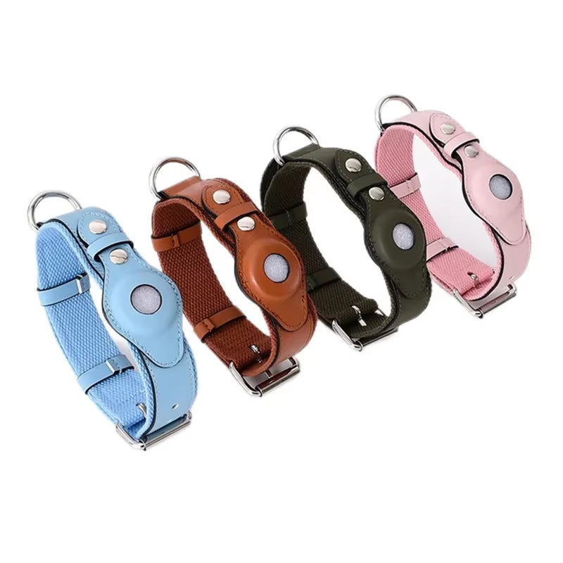 Luxury Leather Dog Collar with Adjustable Fit and Airtag Holder - Perfect for Tracking Your Pet