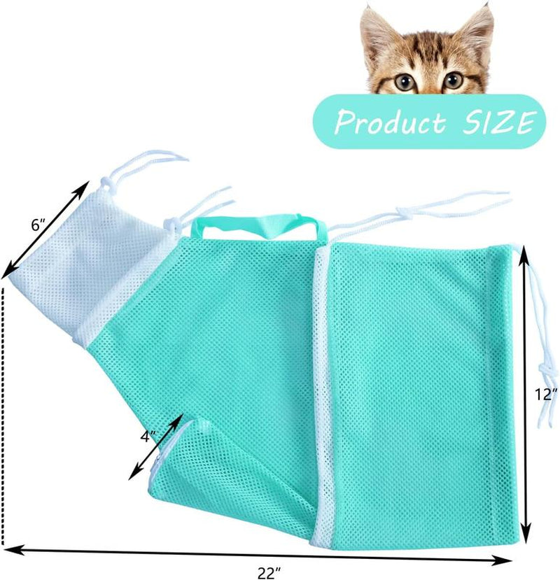 Adjustable Cat Bathing Bag - Anti-Bite & Anti-Scratch Grooming Mesh for Cats and Small Dogs (Up to 15.5 lbs) - Green