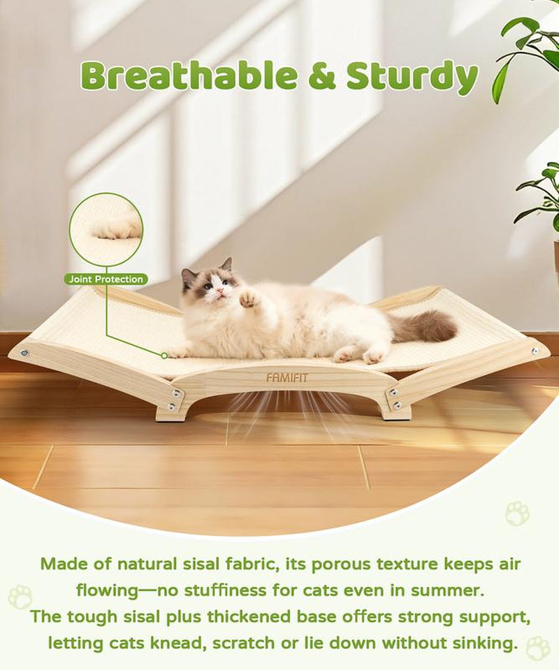 Famifit 2-in-1 Jumbo Cat Scratcher Bed - Eco-Safe Sisal Pad with Natural Wood Base for Indoor Cats