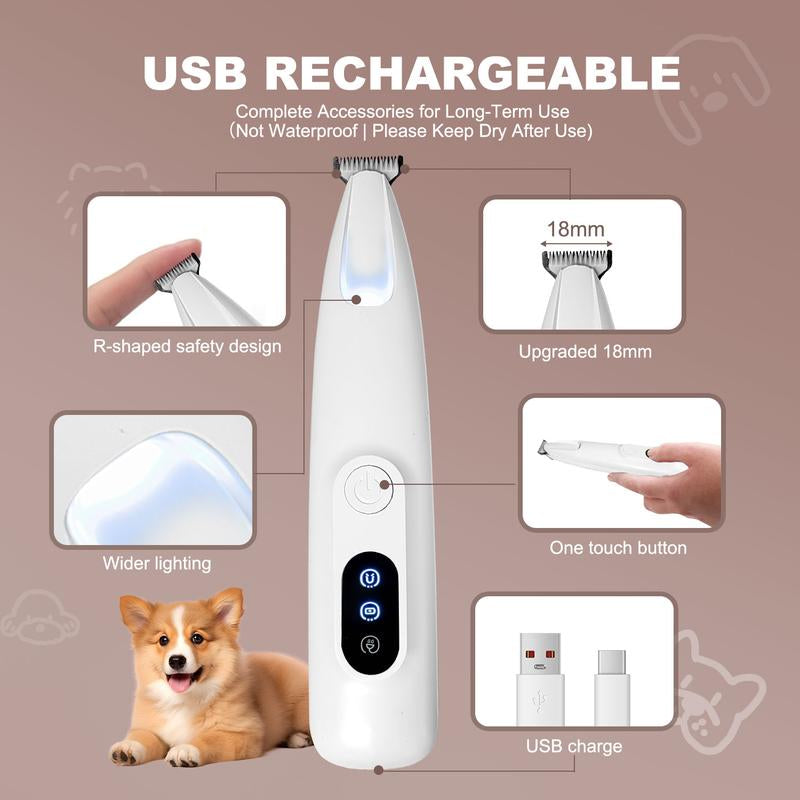 Ultimate Professional Pet Grooming Trimmer with LED Light - Low Noise, USB Rechargeable for Safe and Easy Trimming on Paws, Ears, Face & More!