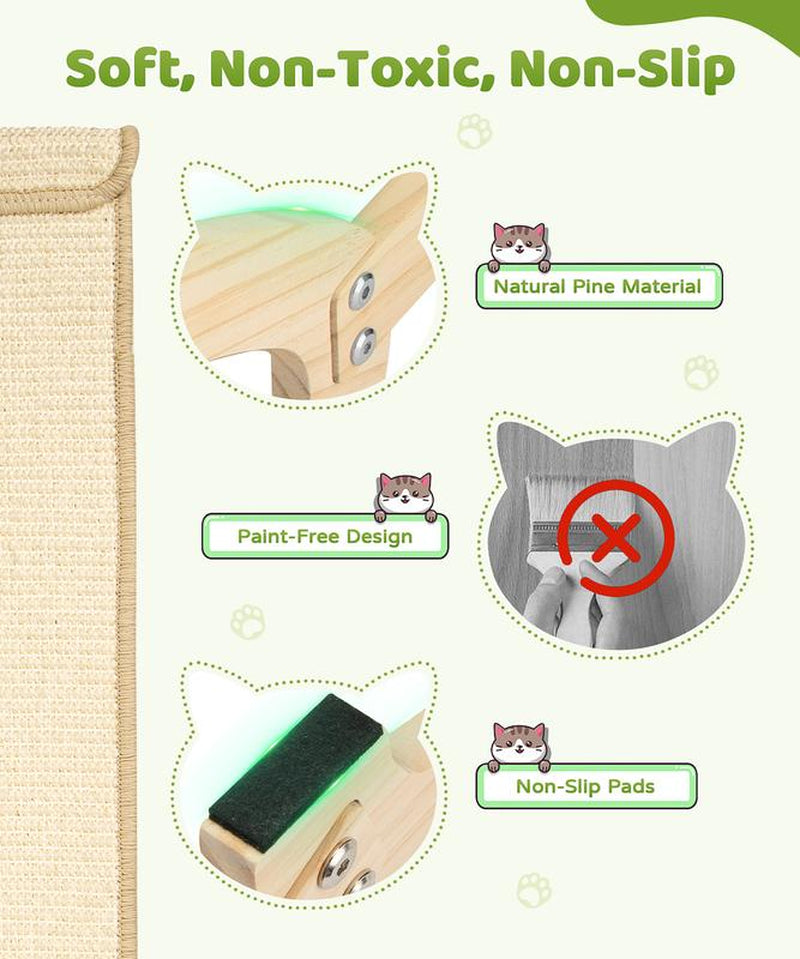 Famifit 2-in-1 Jumbo Cat Scratcher Bed - Eco-Safe Sisal Pad with Natural Wood Base for Indoor Cats